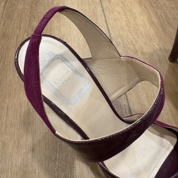 Y2K 🌟CHRISTIAN DIOR🌟 SUEDE PATENT LEATHER OPEN TOE SLING BACK HEEL PURPLE 38.5 - Picture 4 of 13